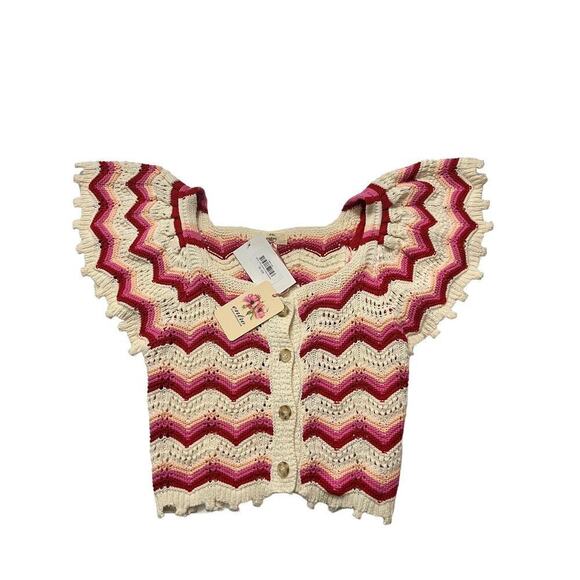 Women's crochet Crop Top Button Down Size Small Retail $55 New With Tags - Picture 1 of 6